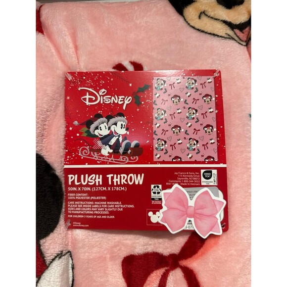 Disney Minnie Mouse Pink Christmas Plush Throw Blanket - Picture 2 of 5